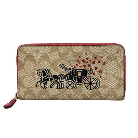 Auth COACH Signature 91571 Khaki Pink PVC - Long Wallet - Picture 1 of 10